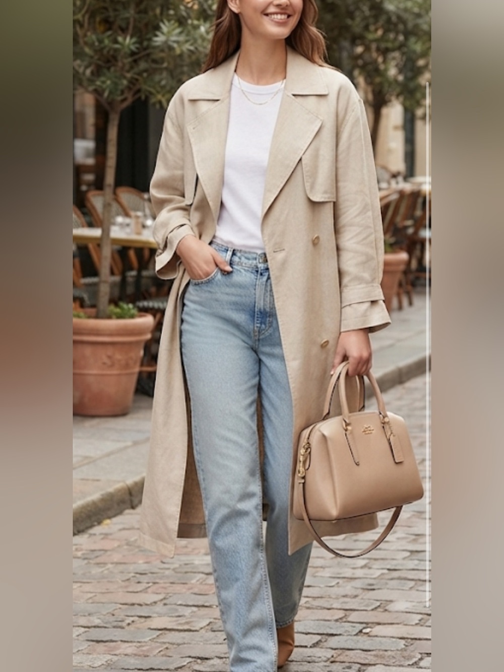 Coach Beige Saffiano Leather Small/ Medium Satchel/Crossbody Bag - (EUC)